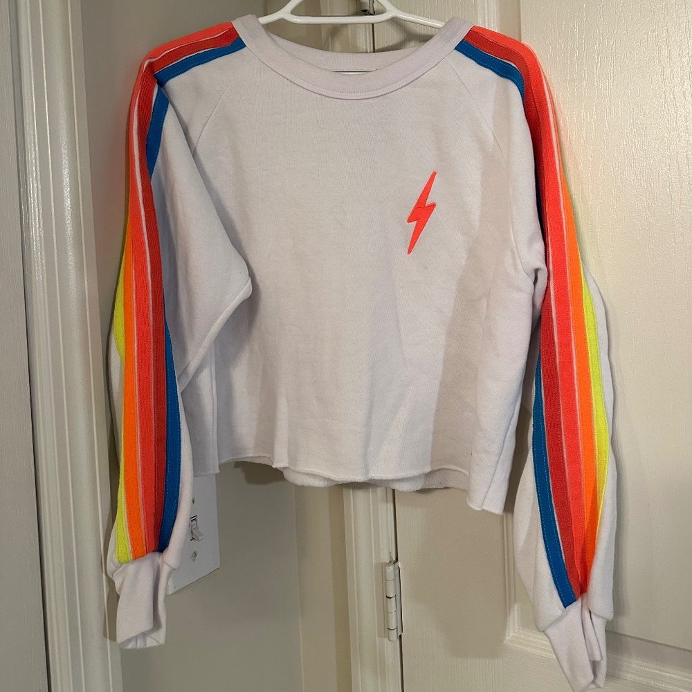 White and neon aviator nation pullover/sweatshirt